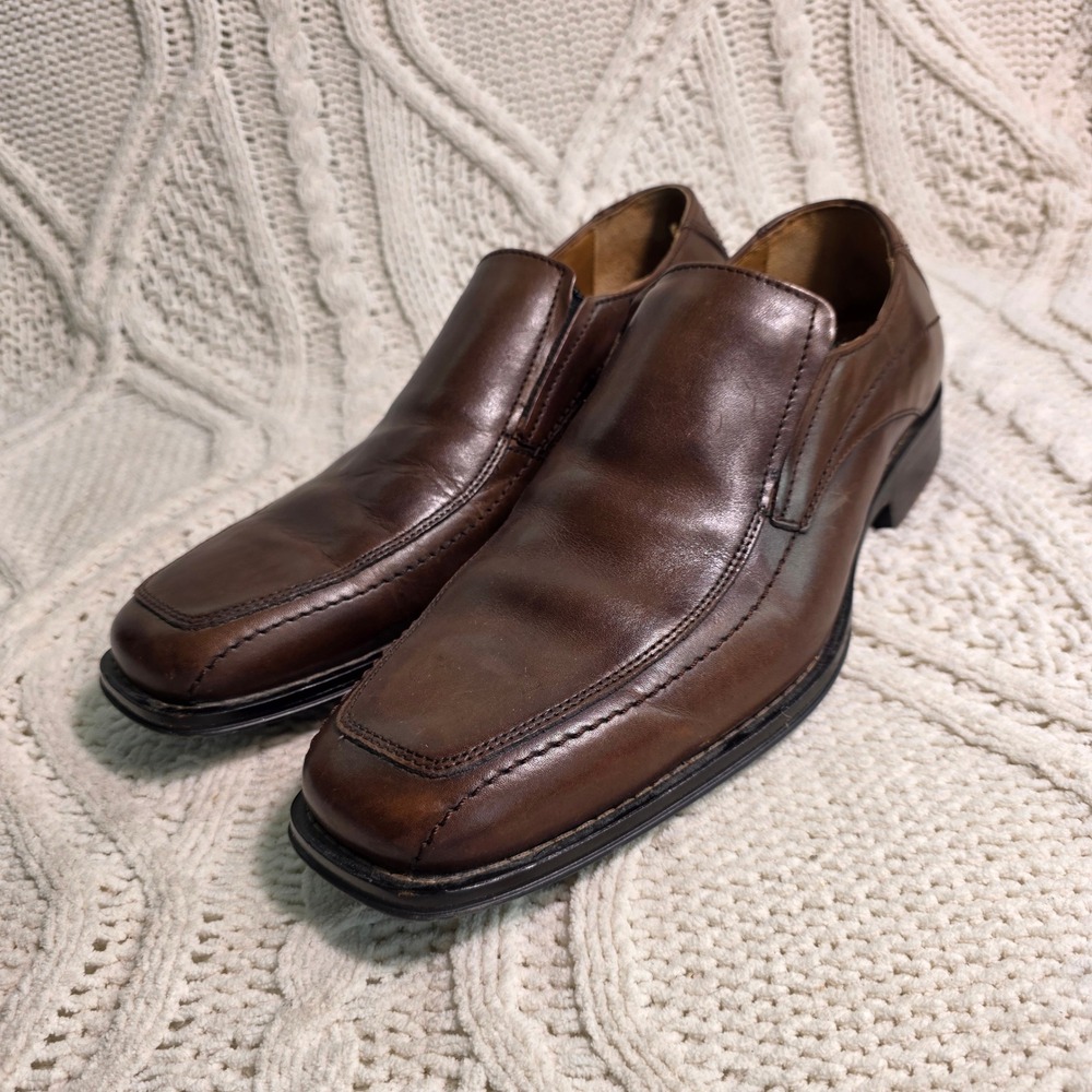 Johnston & Murphy Slip On Loafers Brown Leather Square Toe Mens 9M Good